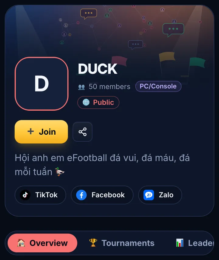 A community's page on eFFCup, on a phone