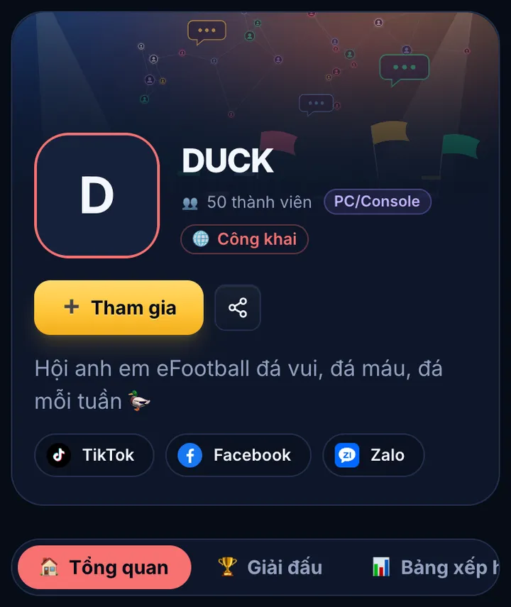 Trang một cộng đồng trên eFFCup, trên điện thoại